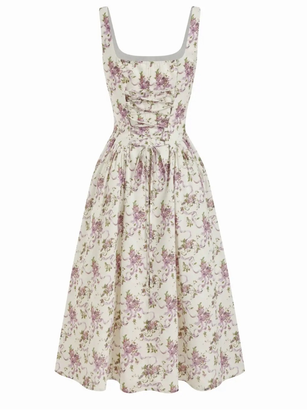 Cider Tie-Back Corset Mid Rise Floral Purple White Sleeveless Midi Dress - Picture 2 of 7
